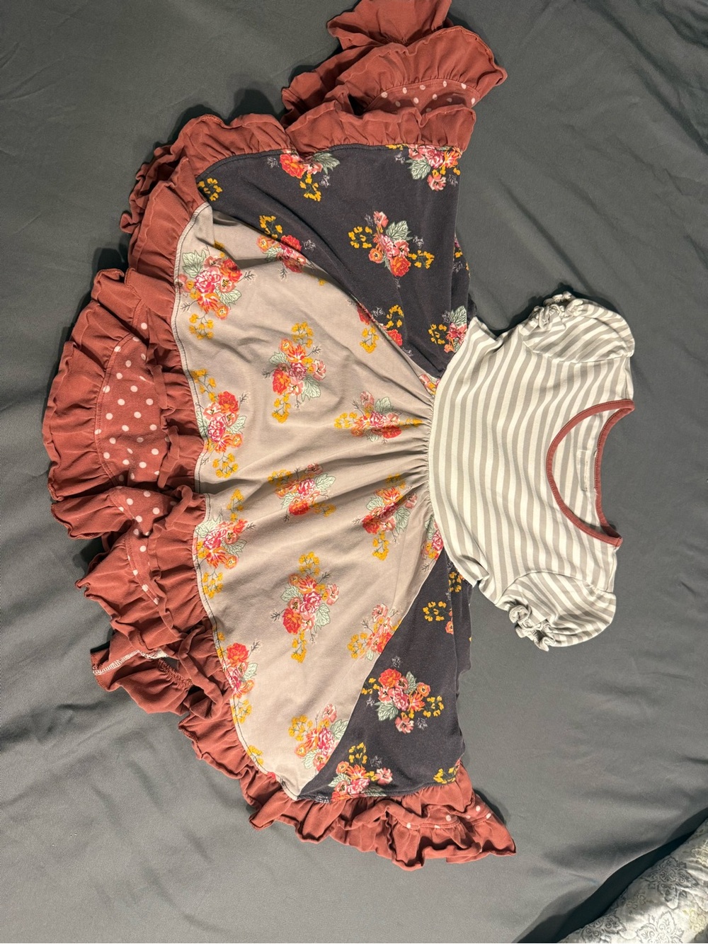 Matilda Jane Dress in Rust, Mauve & Navy Floral Panels